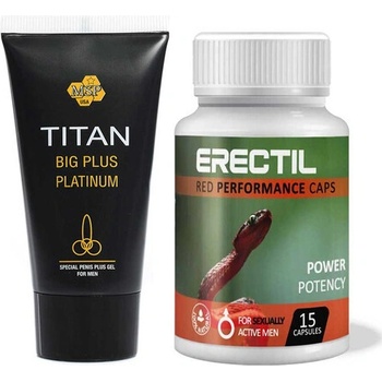 Еректил - Erectil 15 капсули за ерекция + Titan gel за уголемяване на пениса 50мл