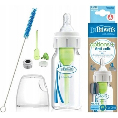 Dr. Brown's kojenecká láhev Options Narrow anti Colic skleněná bílá se silikonovým dudlíkem level1 1 ks 120ml