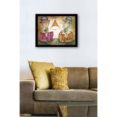 ASIR Obraz na MDF s rámem DVA HRÁČI KARET 56 x 41 cm