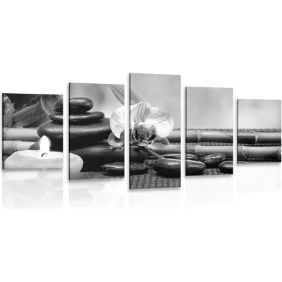 5-dielny obraz Feng Shui zátišie v čiernobielom prevedení