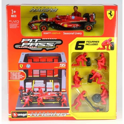 Bburago Set Ferrari F1 Carlos Sainz 55 Diorama Pit Stop 1:43