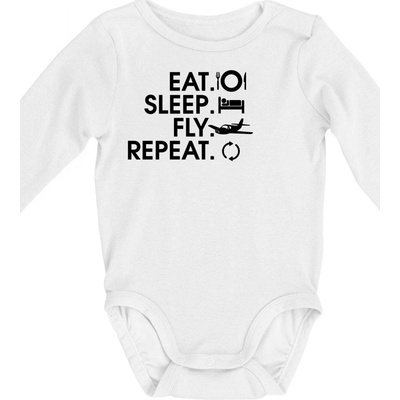Eat sleep fly repeat Body dojčenské s dlhým rukávom dlouhý rukáv biele