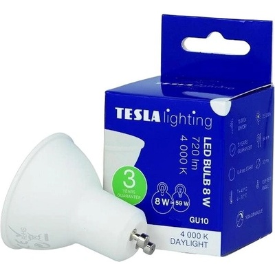 TESLA lighting Tesla LED žárovka GU10, 8W, 230V, 806lm, 25 000h, 4000K denní bílá, 100st