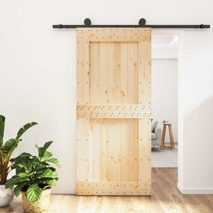 vidaXL Преплъзваща се врата 95 x 210 cm Естествено и черно (3444996)