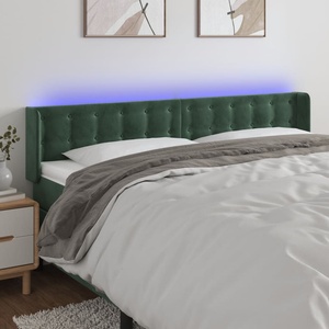 vidaXL LED горна табла за легло, тъмнозелена, 183x16x78/88 см, кадифе (3123733)