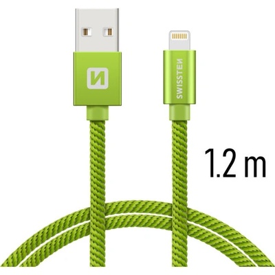 Nabíjací a synchronizačný kábel Swissten textile 0.2m / 1.2m / 2.0m zelený Dĺžka: 1,2m