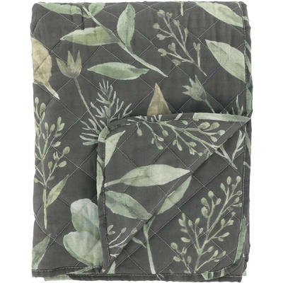 Chic Antique Tmavozelený prehoz s listami Aix Vintage Quilt 130 x 180 cm