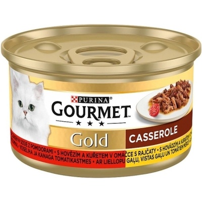 Gourmet Gold cat Casserole Hovězí, Kuřecí v rajčatové omáčce 85 g – Sleviste.cz