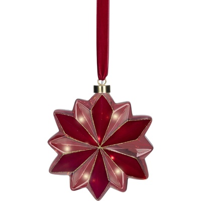 Skleněná ozdoba LED květina, 19 cm, červená, Kaemingk