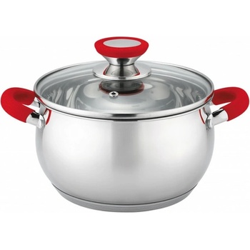 Voltz Тенджера Voltz OV51210N18, вместимост 2.5l, 18cm диаметър, неръждаема стомана, капак от закалено стъкло, инокс, силиконови червени дръжки (OV51210N18 red)