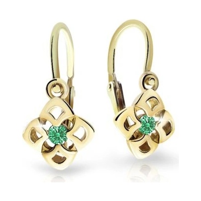 Danfil dětské náušnice C2258 ze žlutého zlata s kamínkem Emerald Green zapínání brizura