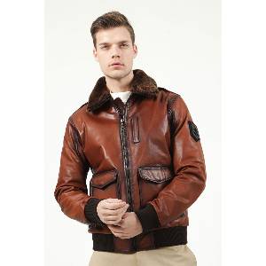 Jacket Club Dericlub Мъжко кожено яке pilot - Кафяво #319132 (319132_Кафяво)