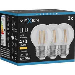 Mexen Vintis 3x LED филамент крушка E27, G45, 4W, Топла - 2700K, 470 lm, прозрачно (L156-E27-0427-00x03)