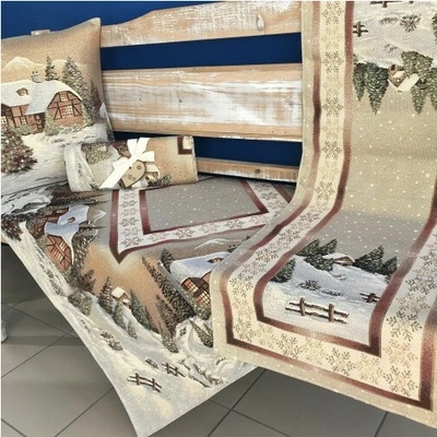 Mondo Vianočný gobelínový behúň 50x40 cm Chenille 740B so zlatou niťou Béžová 40x100 cm