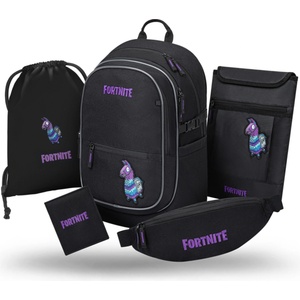 Baagl SET 5 Core Fortnite Llama: раница, торба, кръстна чантичка, калъф за лаптоп, портфейл GRS BAAGL | Cheren | Момчешки | UNI