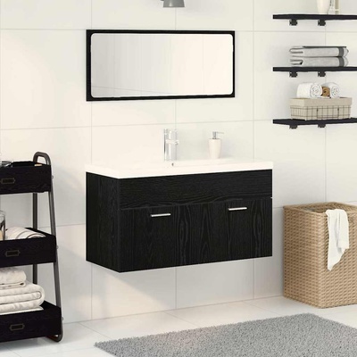 vidaXL Комплект мебели за баня 3 pcs Черния дъб Инженерно дърво (3334339)