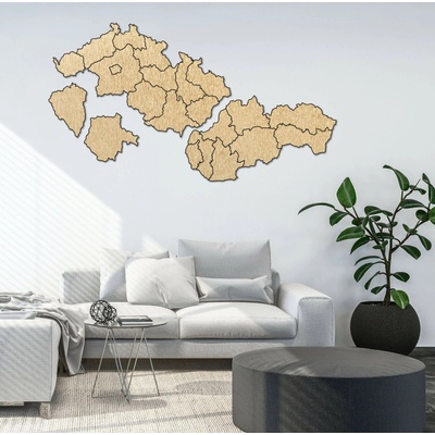 Drevená mapa Slovensko a Česko - PUZZLE: Preglejka Topoľ - Honey 3071 40 x 23 cm 4190-84945 M011