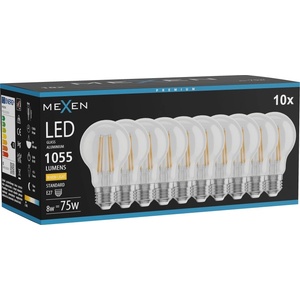 Mexen Vintis 10x LED крушка с нажежаема жичка E27, A60, 8W, Топла - 2700K, 1055 lm, прозрачна (L150-E27-0827-00x10)
