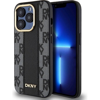 Image 1 of DKNY Checkered Pattern Leather Hard Case - дизайнерски кожен кейс за iPhone 15 Pro (черен)