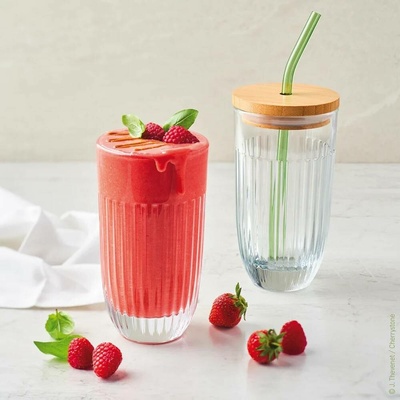 Sklenice na SMOOTHIE 0,43L s brčkem a víčkem OUESSANT čirá dárkové balení|La Rochere