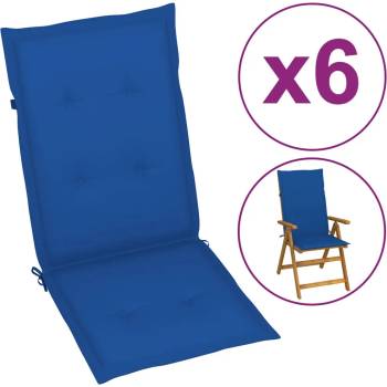 Image 1 of vidaXL Възглавници за столове 6 бр кралско сини 120x50x3 см плат (314118)