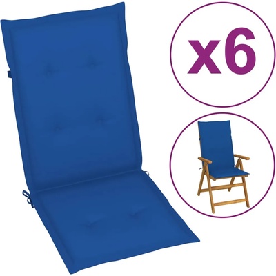 vidaXL Възглавници за столове 6 бр кралско сини 120x50x3 см плат (314118)