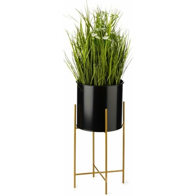 HowHomely KOVOVÝ květináč se stojanem GLAMOUR 55X24 CM ČERNÁ/ZLATÁ