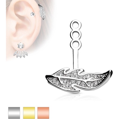 Šperky eshop Přívěsek na puzetovou náušnici nebo piercing úzký blýskavý list AB32.09 levý stříbrná
