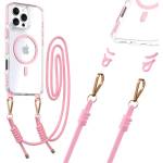 Tel Protect Хибриден удароустойчив кейс с MagSafe и връзка за носене през врата за iPhone 16 Pro - Tel Protect Stap Clear Magnetic Case MagSafe (розов-прозрачен)