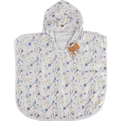 Bambusové mušelínové pončo XKKO BMB Digi Blue Wildflowers