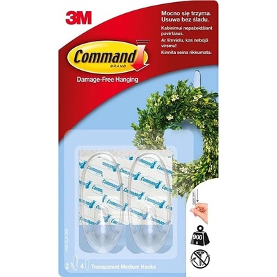 3M Command™ čiré samolepící plastové háčky, střední provedení, nosnost 900 g, 2 ks – Zboží Mobilmania