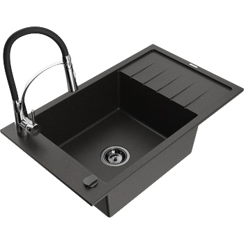 Mexen Elias гранитна мивка с 1 камера с отцедник и кухненски смесител Aster, черен/златен металик - 6511-75-73450-07-B (6511-75-73450-07-B)