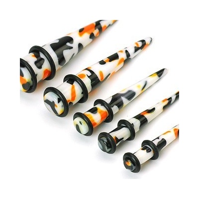 Šperky eshop plug do ucha bílý černooranžové skvrny W35.09