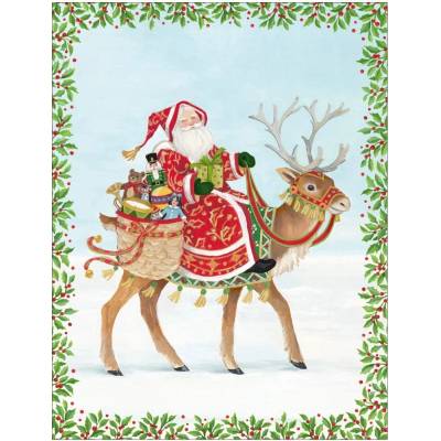 žiadna značka Vianočná pohľadnica Mikuláš a soby 12 x 15 cm