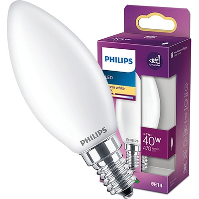 Philips LED žiarovka 1x4,3W E14 470lm 2700K teplá biela, matná biela, EyeComfort