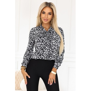 Numoco Бизнес блуза с дълъг ръкав и връзване отпред - черно-бял десен numoco | Cheren Byal | ЖЕНИ | S