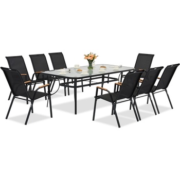 Garden Point Метална градинска мебел Modena/Bitonto Wood за 8 души с голяма маса Garden Point черна (GAP1076)