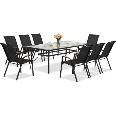 Garden Point Метална градинска мебел Modena/Bitonto Wood за 8 души с голяма маса Garden Point черна (GAP1076)