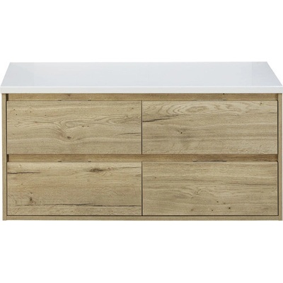 Koupelnová skříňka pod umyvadlo Sanox Porto barva čela dub přírodní ŠxVxH 120 x 59 x 50 cm umyvadlová deska matná bílá