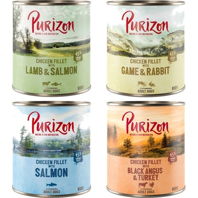 Purizon Adult Míchané balení 2 x Black-Angus, 2 x jehněčí, 1 x losos, 1 x zvěřina 6 x 800 g