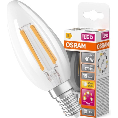 Osram LED žiarovka E14 B40 4W 40W 470lm 2700 Warm 300° Filament 3-stupňová stmievateľná STAR