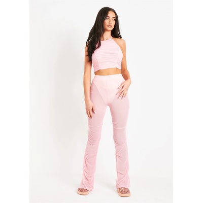 Missy Empire Mesh Tack Side Flare Trouser - Pink