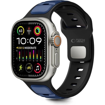 Силиконова Каишка за Apple Watch 44/ 45/ 46/ 49mm, Tech-Protect Iconband Line, Черен/Син (5906302333448)
