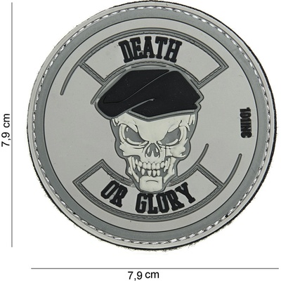 Gumová nášivka 101 Inc nápis Death or Glory - sivá