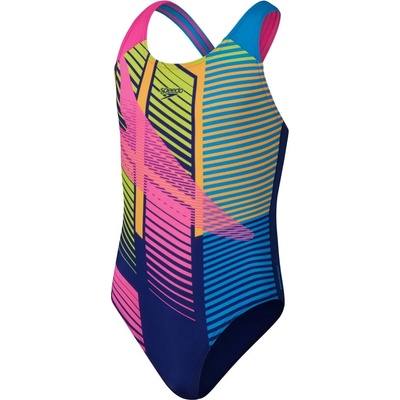 Speedo Digital Placement Splashback Girls Navy/Pink