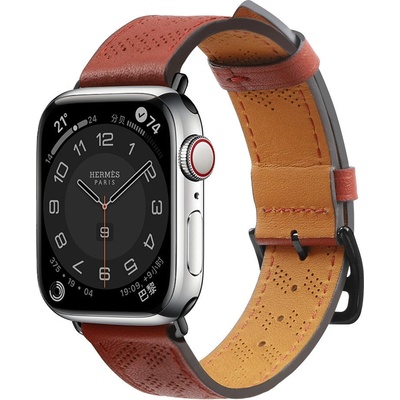 HQWear Кожена каишка HQWear Strap Leather за Apple Watch Ultra, SE, 8, 7, 6, 5, 4, 3, 2, 1 (49, 45, 44, 42 mm), червена (KXG0062472)