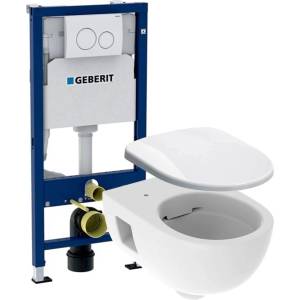 Geberit Комплект за скрито казанче Geberit Duofix с окачена тоалетна чиния Geberit Selnova и тоалетна седалка с плавно затваряне Geberit Selnova (458.134.11.3+501.545.01.1+500.335.01.1)