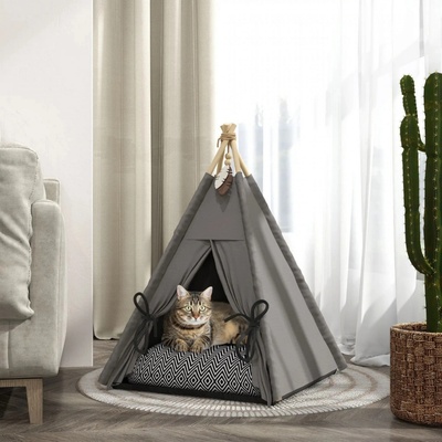PawHut Pelíšek teepee šedý 60 x 60 x 76 cm