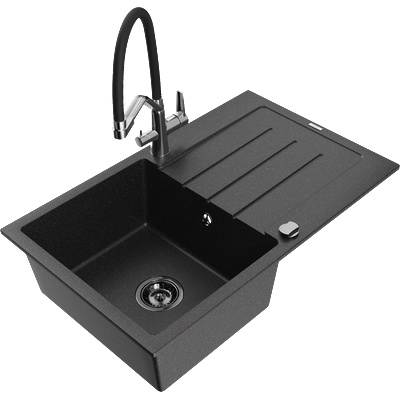 Mexen Bruno гранитна мивка с 1 корито с капковник и кухненски смесител Duo, (6513-73-671701-07-B)