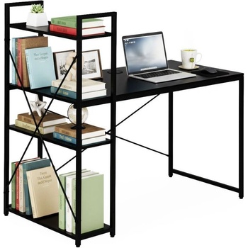 ModernHOME Компютърно бюро ModernHome, дървено, с рафтове за съхранение, черен, подсилена метална конструкция, 120*60 см (TH-SD-1)